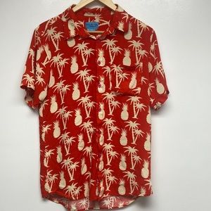 Caribbean Pineapple Mens Orange Hawaiian Button Up Shirt Size Large